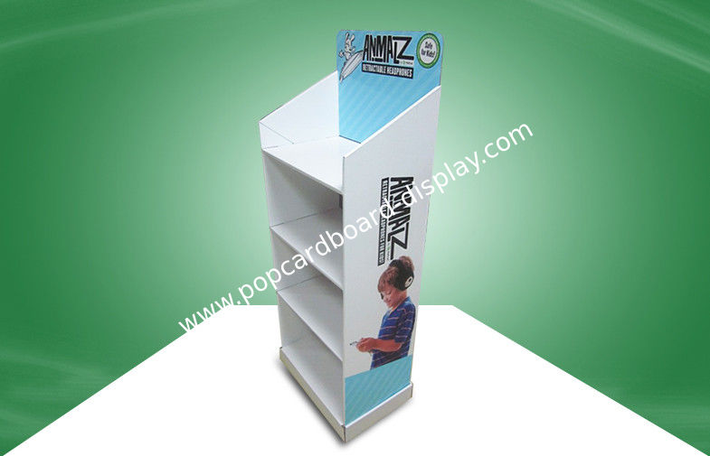 esposizione del cartone di POP dello Quattro-scaffale ecologica con differenti carte di intestazione per la vendita degli oggetti di Earbuz al Wal-mercato